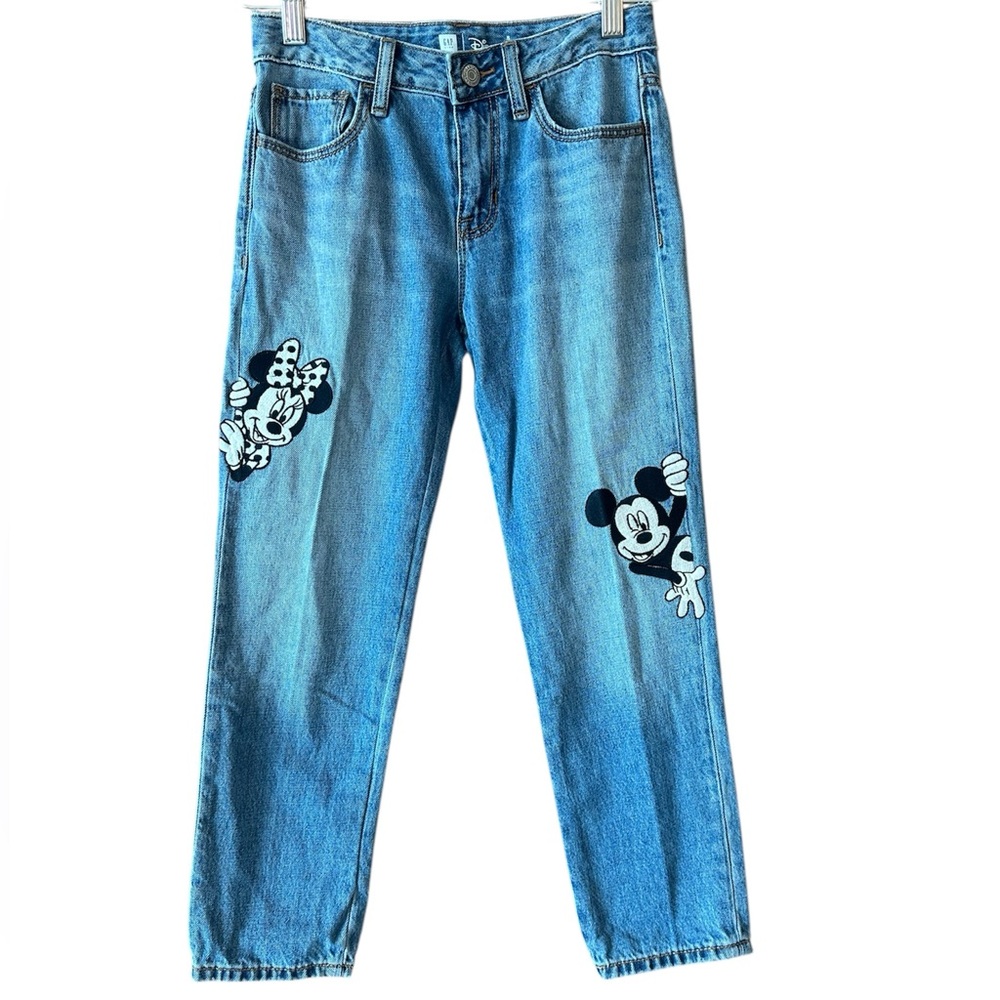 GAP Kids Disney Collaboration Mickey Minnie Embroidered Girlfriend Jeans Size 8
